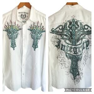 VTG Eighty Eight White Button Up Affliction Style LARGE Gothic Rock Y2K Grunge